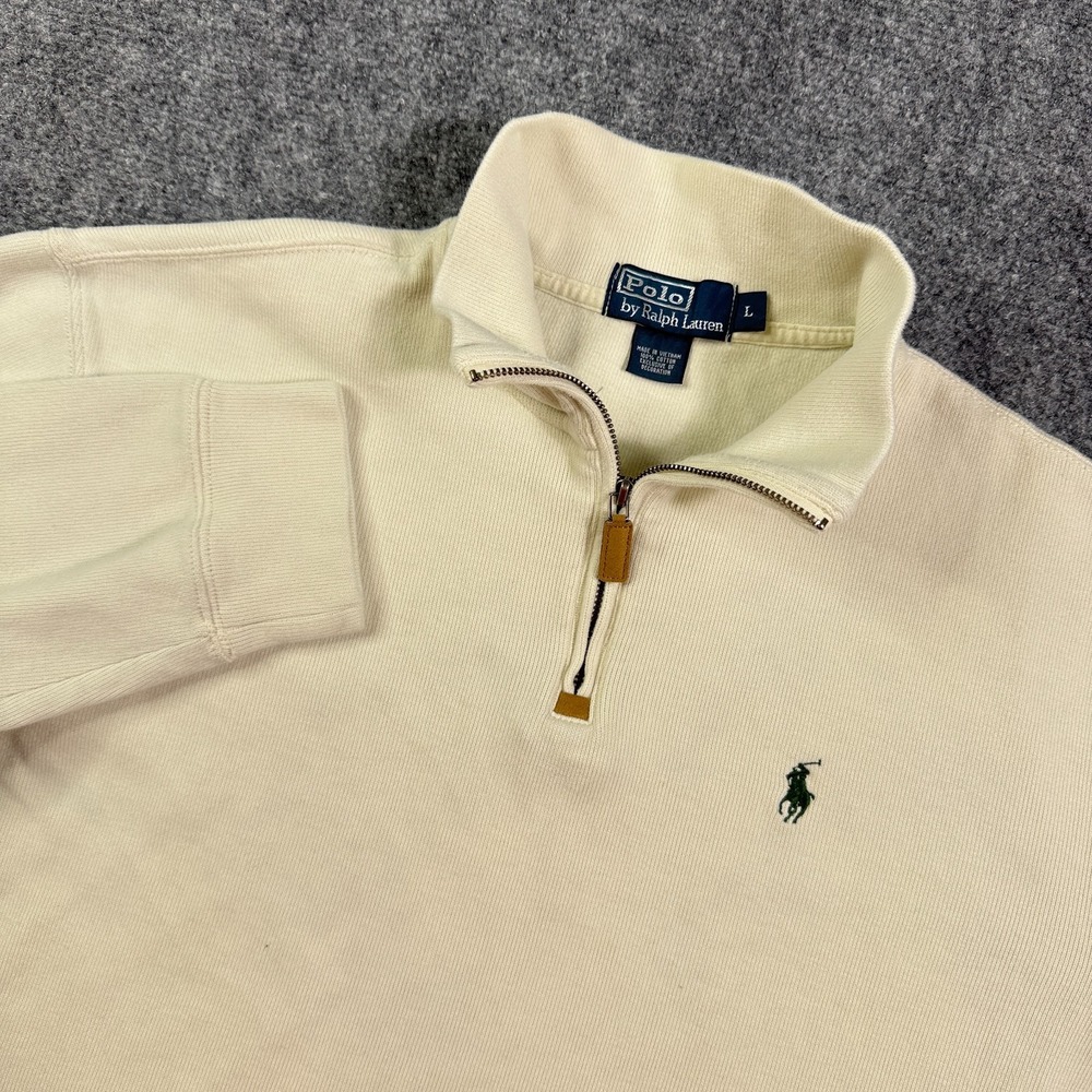 Vintage Polo Ralph Lauren Quarter Zip Pullover Sweater Mens L Large Cream
